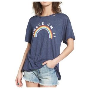 WILDFOX Where Am I Rainbow Distressed Tee, size L